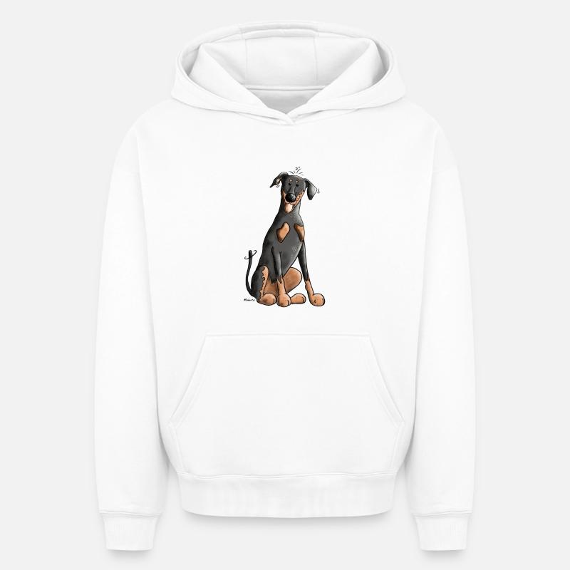 Drôle Dobermann - Sweat à capuche unisexe oversize épais SPREAD - blanc