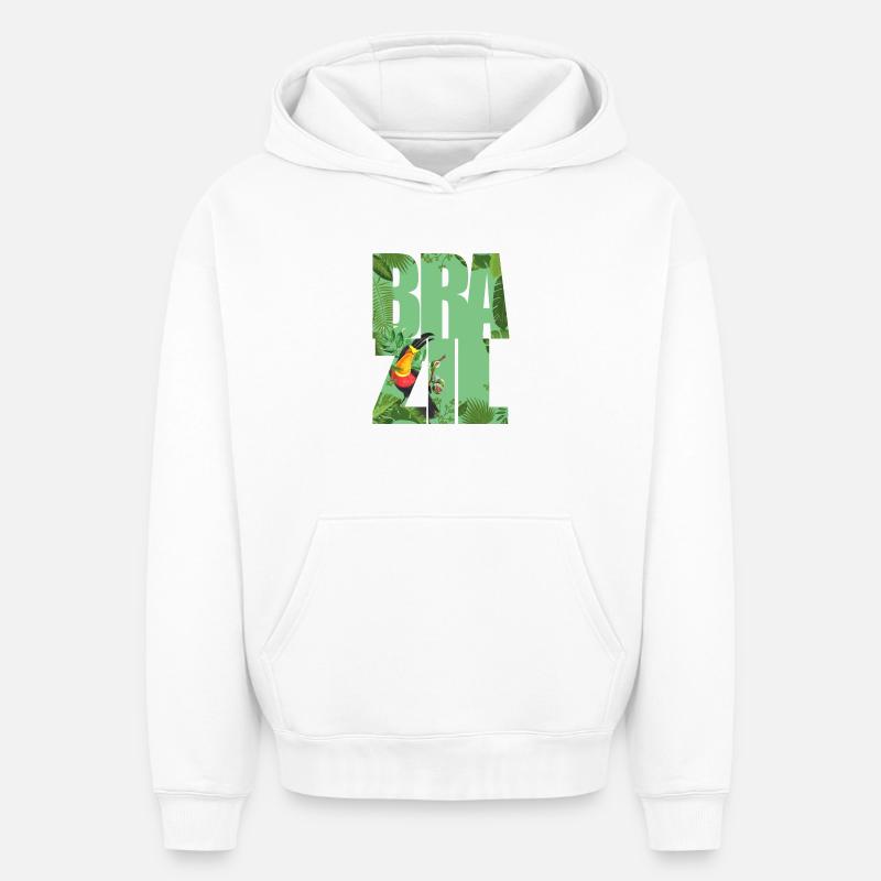 Brésil - Sweat à capuche unisexe oversize épais SPREAD - blanc