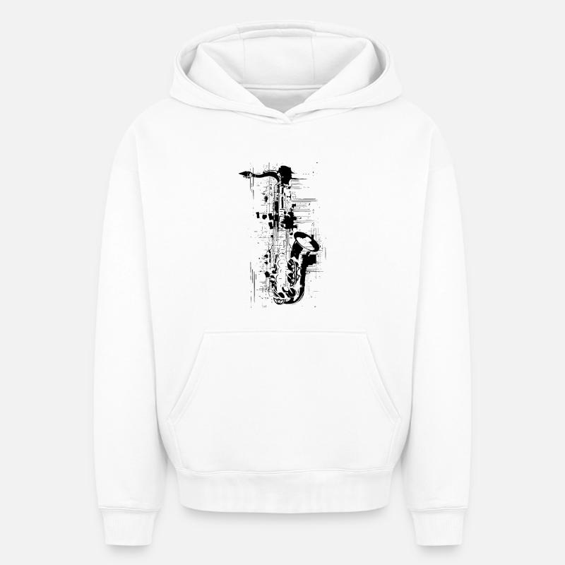 Saxophone - Sweat à capuche unisexe oversize épais SPREAD - blanc