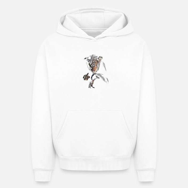 Chimpanzé - Sweat à capuche unisexe oversize épais SPREAD - blanc