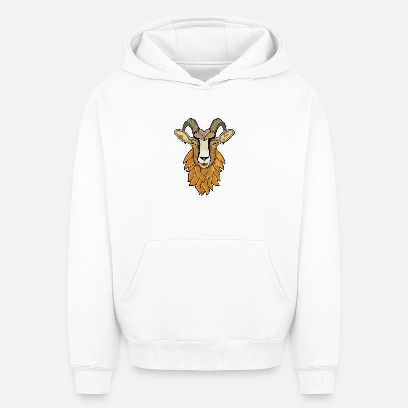 Chèvre - Sweat à capuche unisexe oversize épais SPREAD - blanc