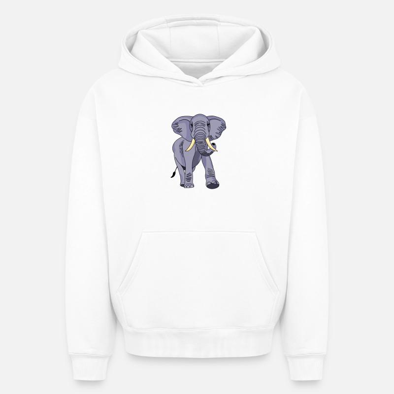 Éléphant - Sweat à capuche unisexe oversize épais SPREAD - blanc