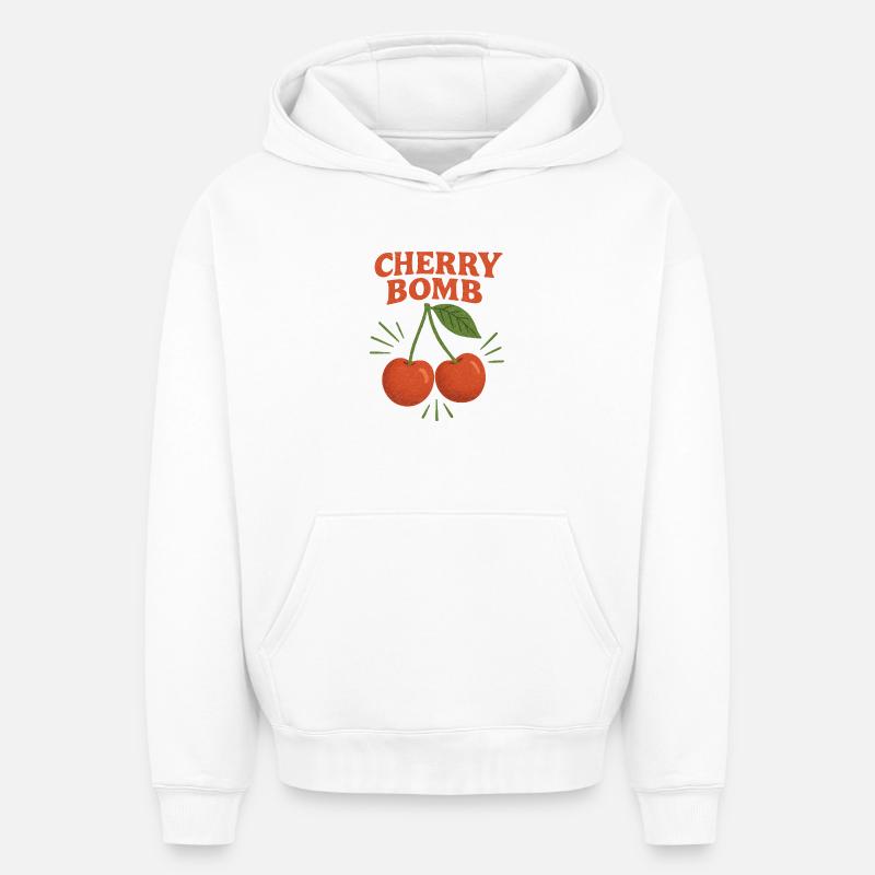 Conception graphique Cherry Bomb - Sweat à capuche unisexe oversize épais SPREAD - blanc