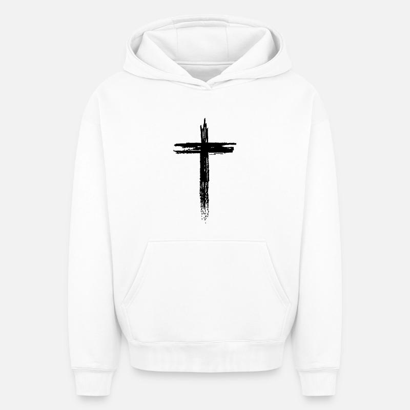 croix - Sweat à capuche unisexe oversize épais SPREAD - blanc