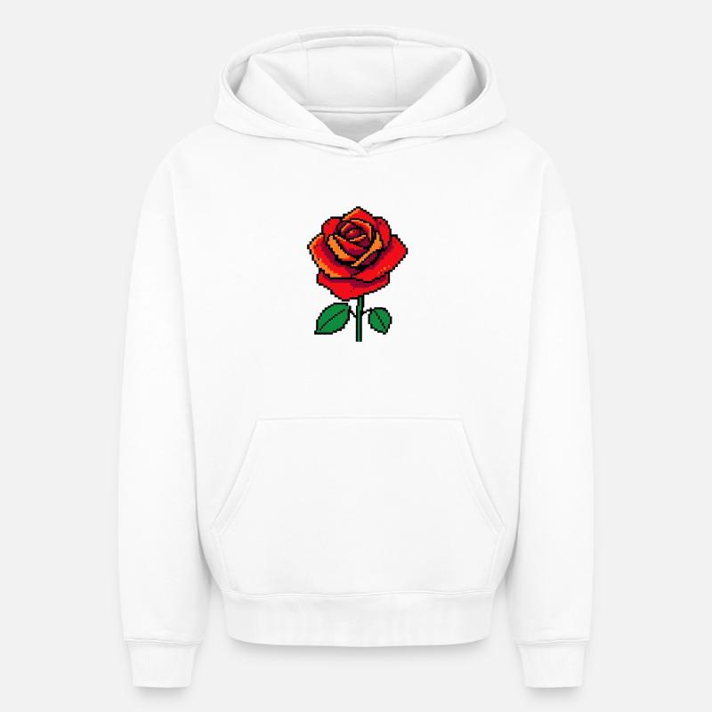 Rose Pixel - Sweat à capuche unisexe oversize épais SPREAD - blanc