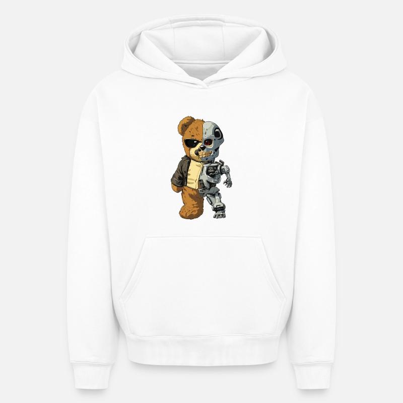 Ours Robot Cyborg - Sweat à capuche unisexe oversize épais SPREAD - blanc
