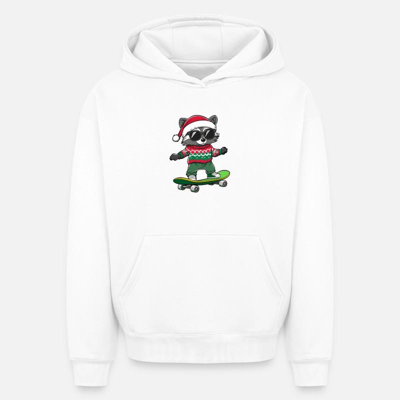 raton laveur Noël drôle - Sweat à capuche unisexe oversize épais SPREAD - blanc