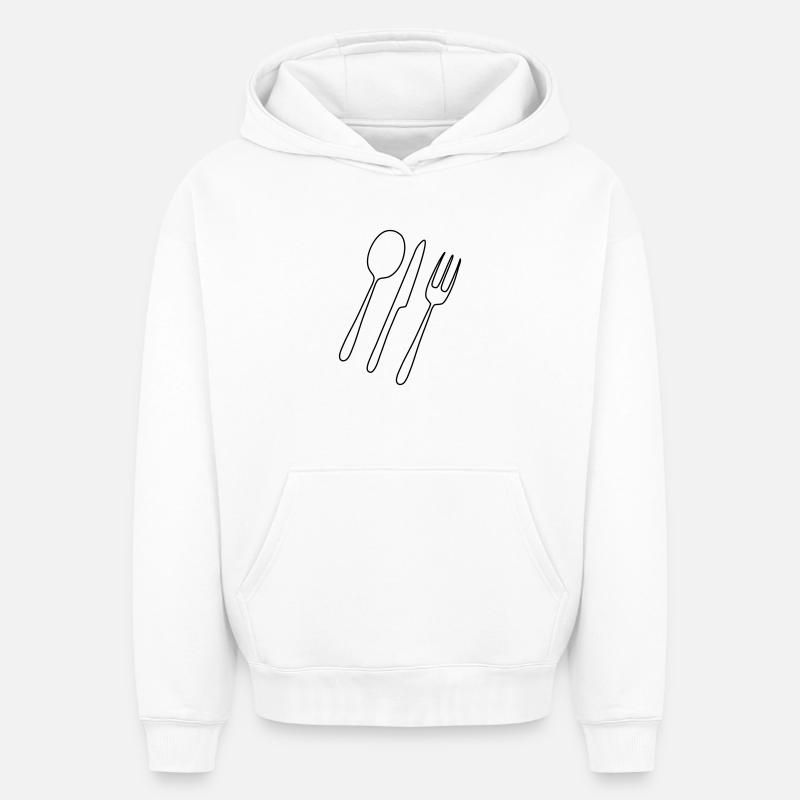 Couverts Fourchette Cuillère - Sweat à capuche unisexe oversize épais SPREAD - blanc