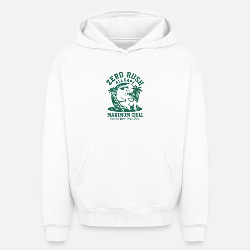 Zero Rush Capybara Chill - Sweat à capuche unisexe oversize épais SPREAD - blanc