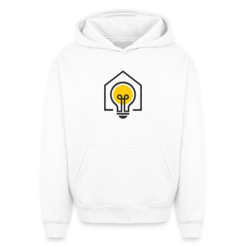 Electrician House Light Bulb Motif - Oversized Heavyweight Unisex Hoodie - white - Front - AI Model Female 172 dark (172cm) & AI Model Male 185 light (185cm)