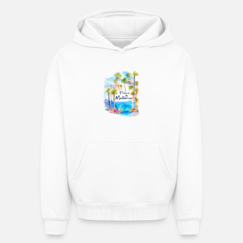 Palma de Majorque - Sweat à capuche unisexe oversize épais SPREAD - blanc