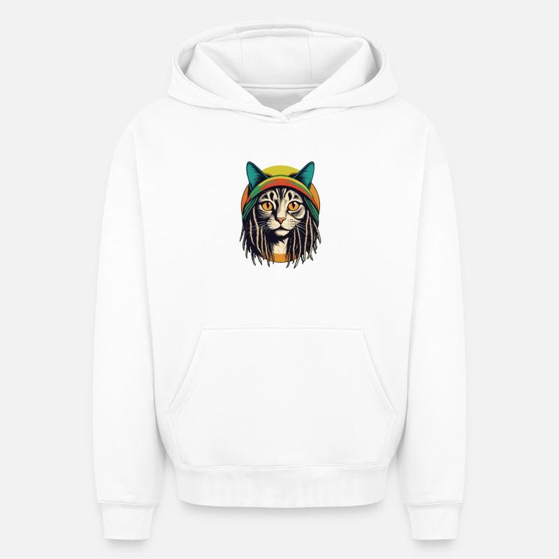 Chat rasta cool - Sweat à capuche unisexe oversize épais SPREAD - blanc