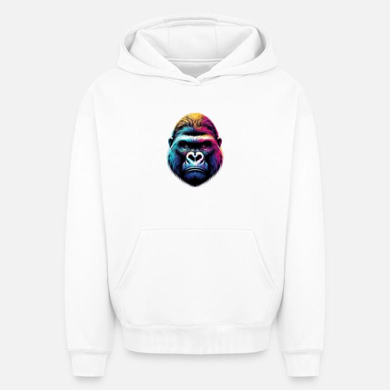 Gorille - Sweat à capuche unisexe oversize épais SPREAD - blanc