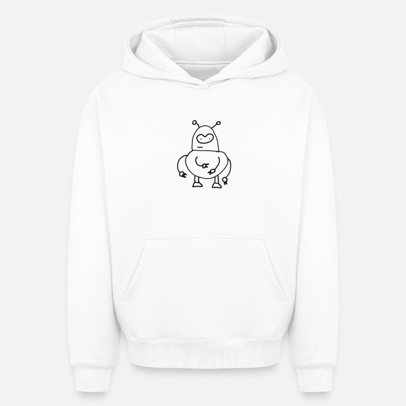 Dooddly Alien Robot Doodle - Sweat à capuche unisexe oversize épais SPREAD - blanc