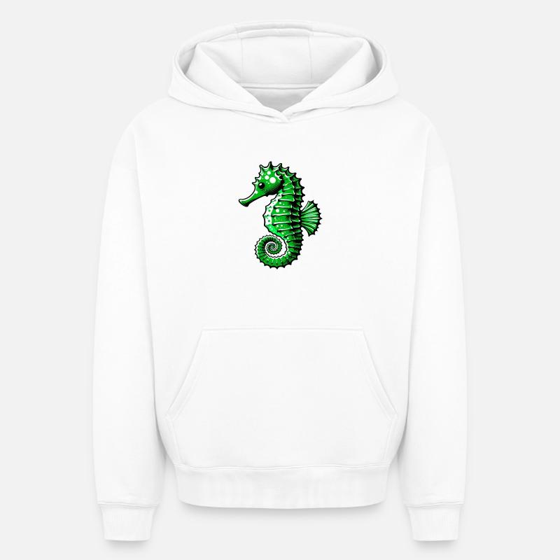 Hippocampe - Sweat à capuche unisexe oversize épais SPREAD - blanc