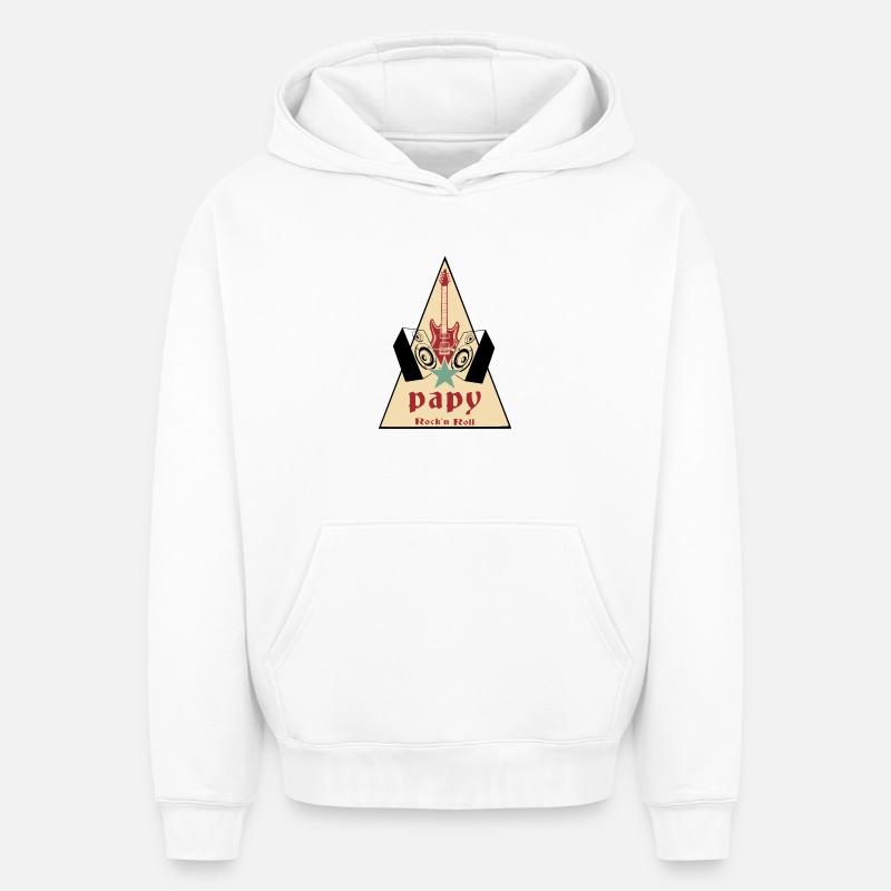Papy rock'n roll - Sweat à capuche unisexe oversize épais SPREAD - blanc