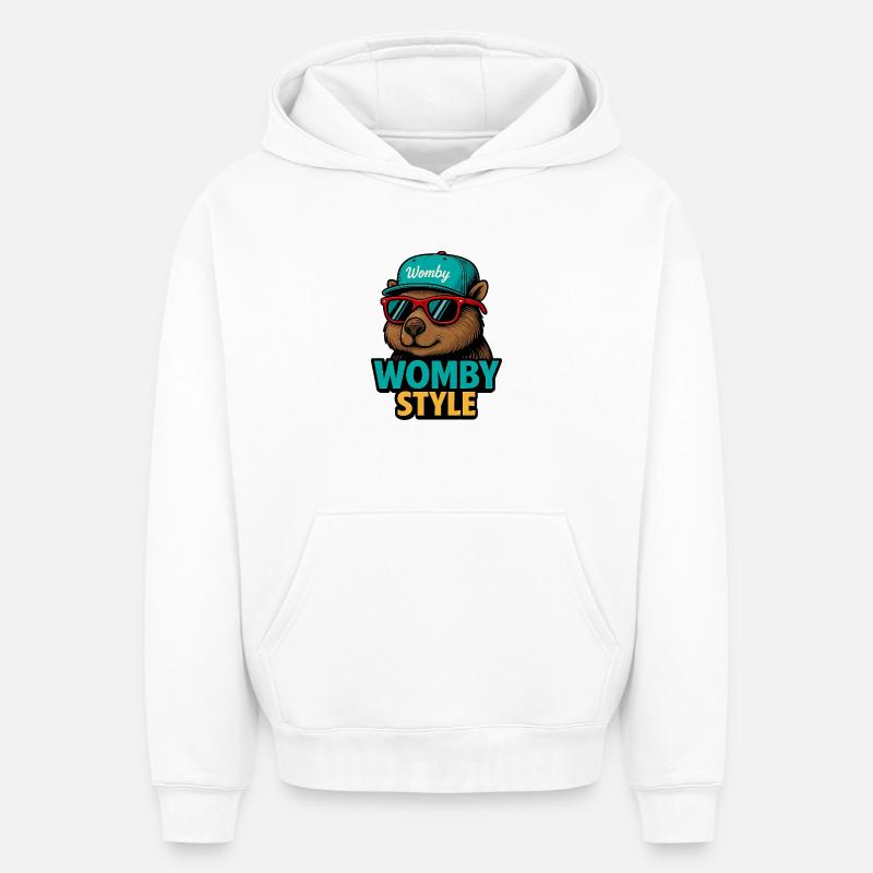 Womby Style Biber mit Sonnenbrillen - Oversized Heavyweight Unisex Hoodie - Weiß