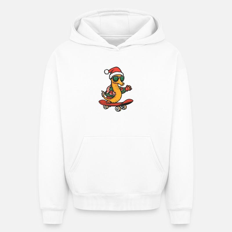 Hippocampe Noël Drôle - Sweat à capuche unisexe oversize épais SPREAD - blanc