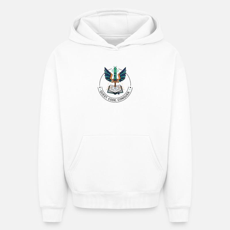 Quest. Code. Conquérir l’emblème - Sweat à capuche unisexe oversize épais SPREAD - blanc