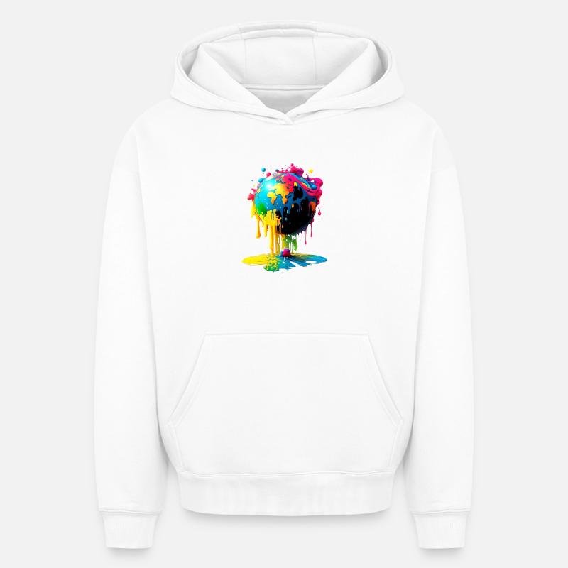 Globe - Terre - Globe - Sweat à capuche unisexe oversize épais SPREAD - blanc