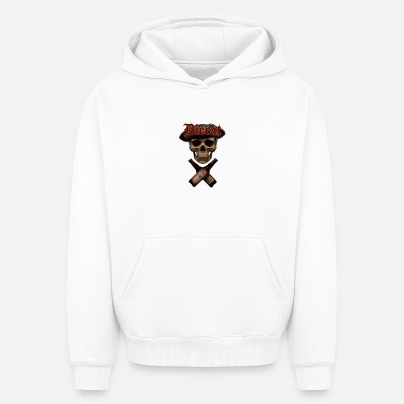 Bouteilles de bière Skull - Sweat à capuche unisexe oversize épais SPREAD - blanc