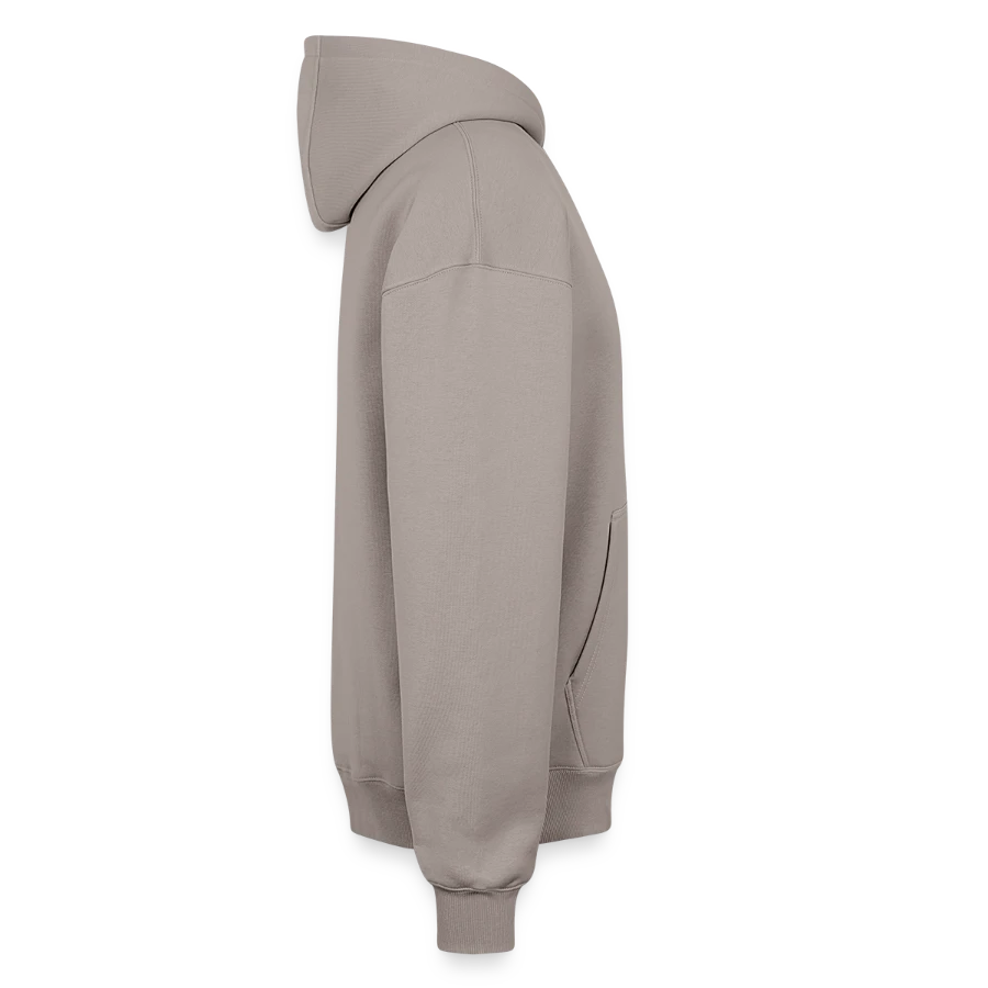 Milan badge on a oversized heavyweight unisex hoodie, taupe, right