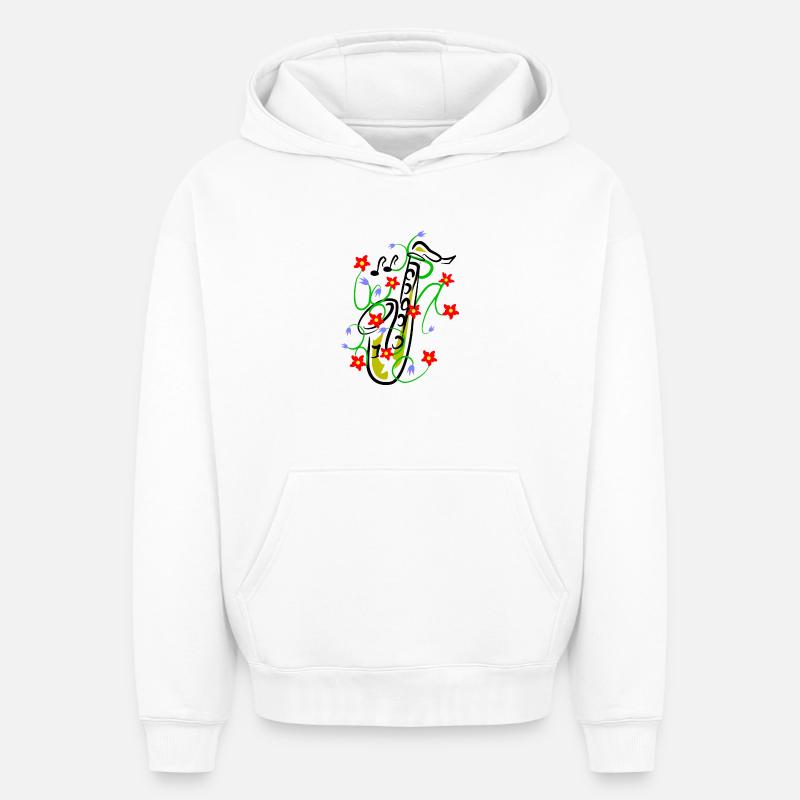 Conception du saxophone - Sweat à capuche unisexe oversize épais SPREAD - blanc