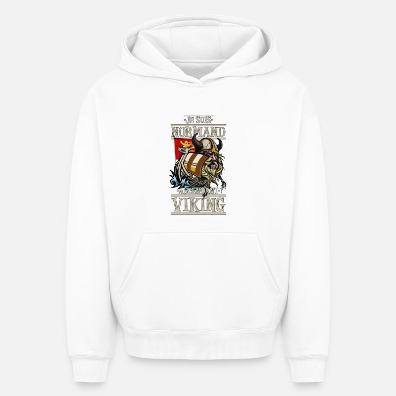 Ascendant vicking - Sweat à capuche unisexe oversize épais SPREAD - blanc