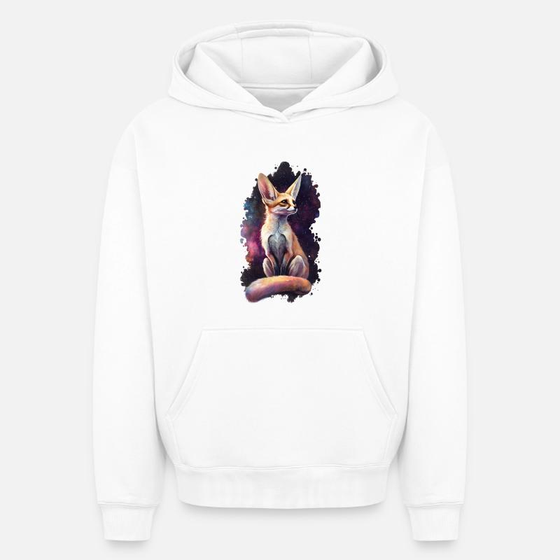 Fennek Fuchs avec Galaxy - Sweat à capuche unisexe oversize épais SPREAD - blanc