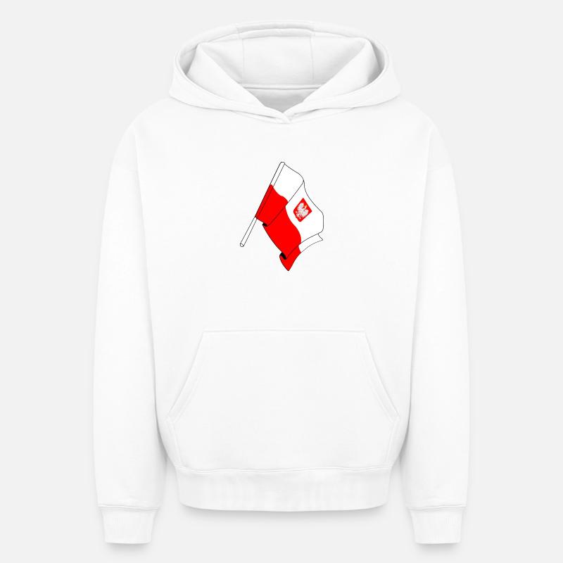 Pavillon : Pologne - Sweat à capuche unisexe oversize épais SPREAD - blanc