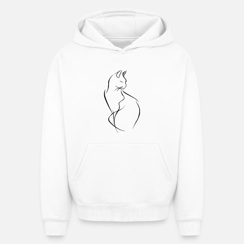Dessin de chat - Sweat à capuche unisexe oversize épais SPREAD - blanc