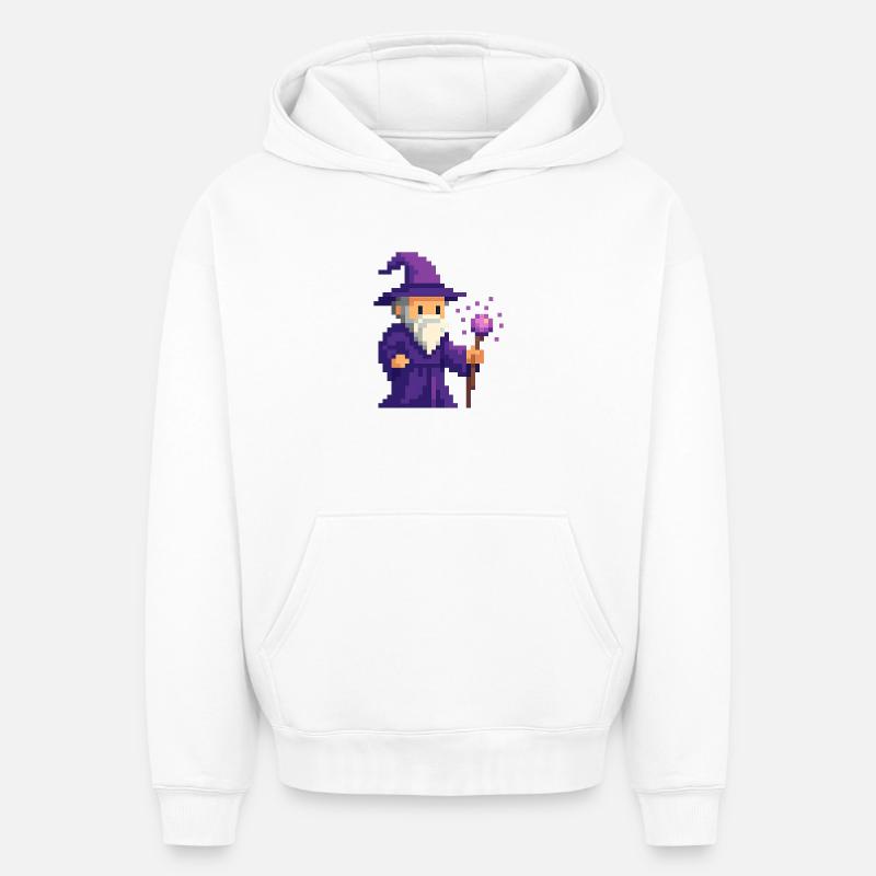 Pixel wizard dans le scintillement violet - Sweat à capuche unisexe oversize épais SPREAD - blanc