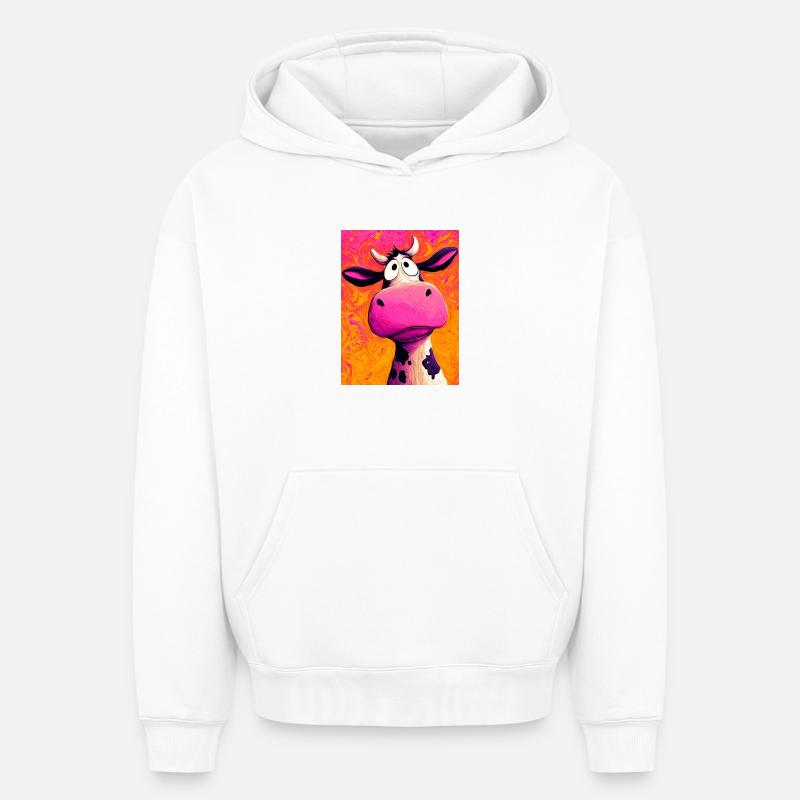 vache - Sweat à capuche unisexe oversize épais SPREAD - blanc