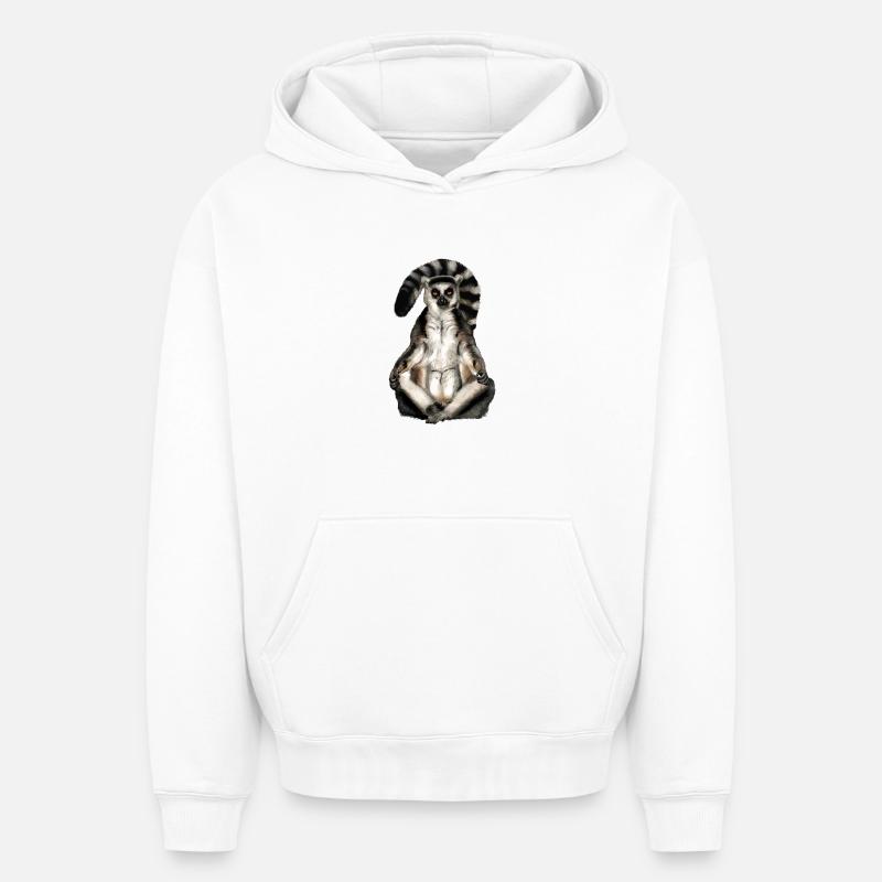 Lémurien Katta - Sweat à capuche unisexe oversize épais SPREAD - blanc