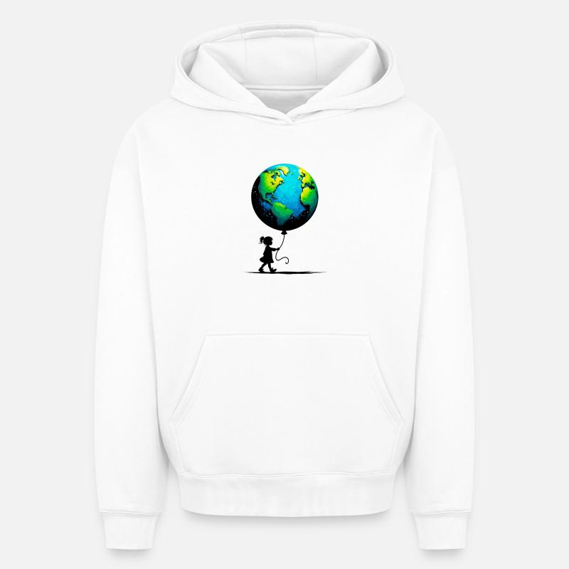 Planète Terre - Sweat à capuche unisexe oversize épais SPREAD - blanc