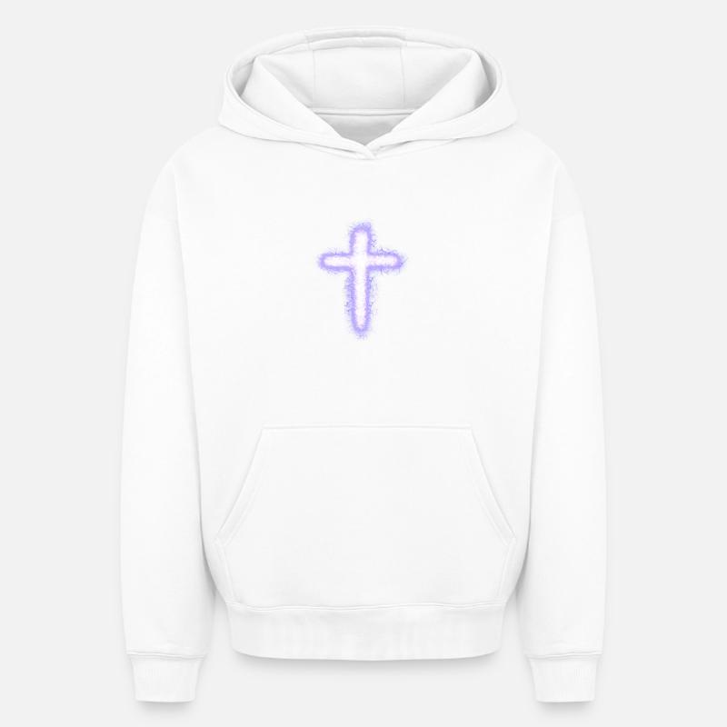 Croix - Sweat à capuche unisexe oversize épais SPREAD - blanc