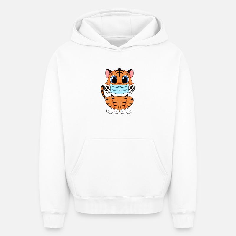 Tigre mignon avec masque - Sweat à capuche unisexe oversize épais SPREAD - blanc