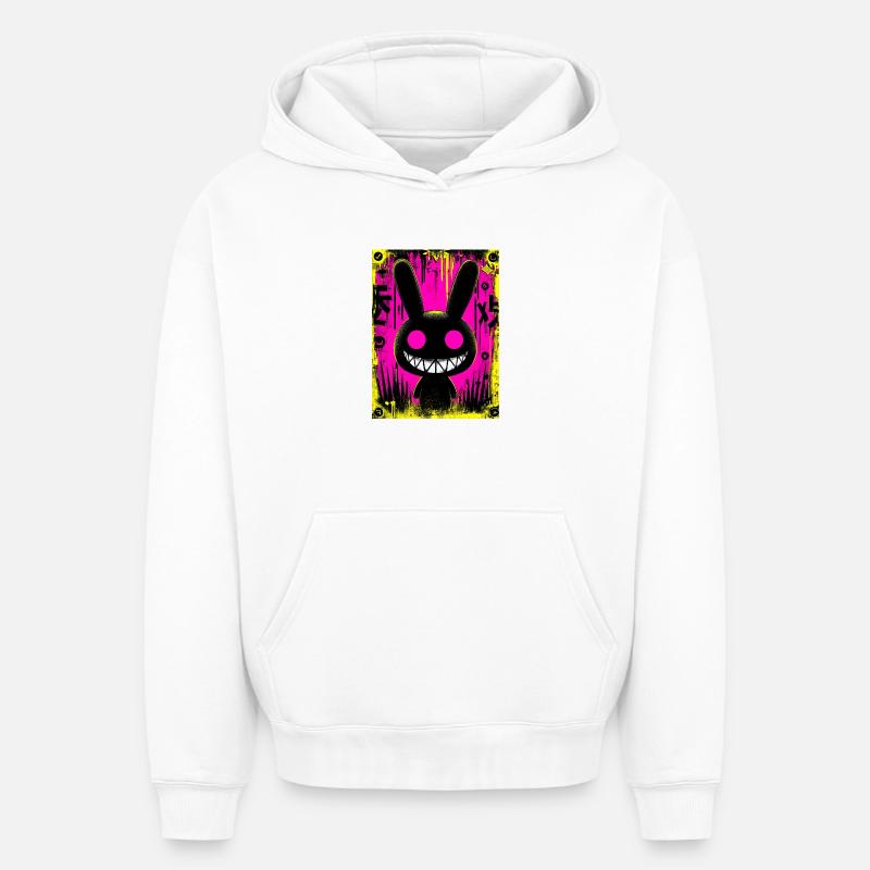 Lapin Noir Électro - Sweat à capuche unisexe oversize épais SPREAD - blanc