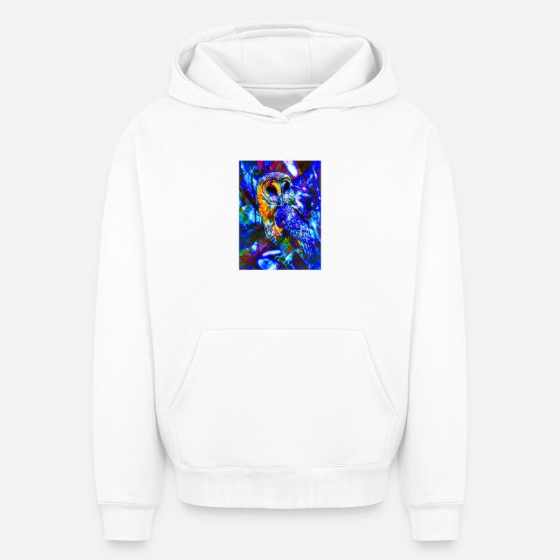 Neoneule im psychedelischen Licht - Oversized Heavyweight Unisex Hoodie - Weiß