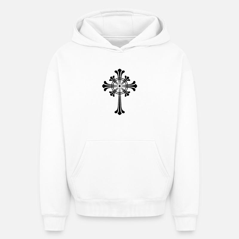 croix noire - Sweat à capuche unisexe oversize épais SPREAD - blanc