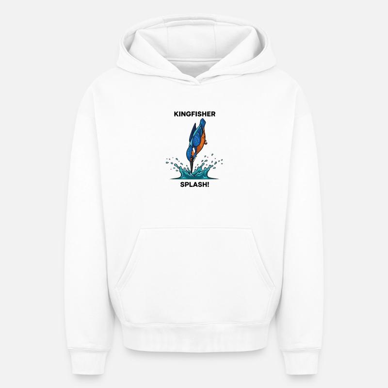Martin-pêcheur Splash Kingfisher Rivière - Sweat à capuche unisexe oversize épais SPREAD - blanc