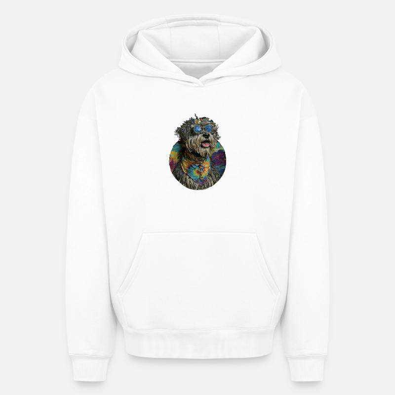 Hippie Dog - Sweat à capuche unisexe oversize épais SPREAD - blanc