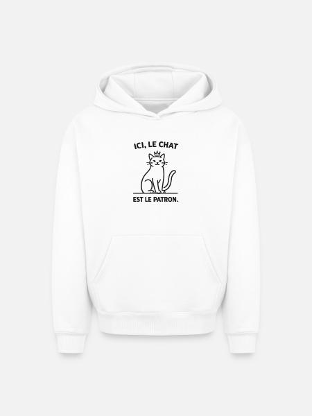 Ici Le Chat Est Le Patron - Sweat à capuche unisexe oversize épais SPREAD - blanc