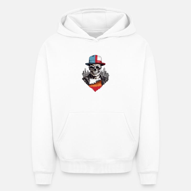 Crâne - Sweat à capuche unisexe oversize épais SPREAD - blanc