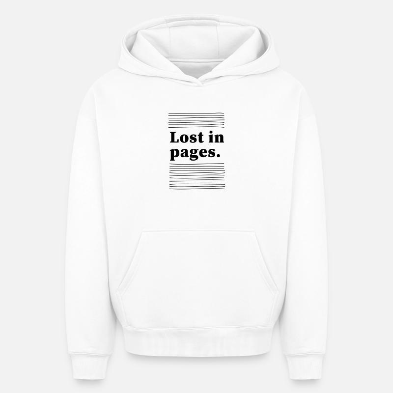 Perdu dans les pages - Sweat à capuche unisexe oversize épais SPREAD - blanc