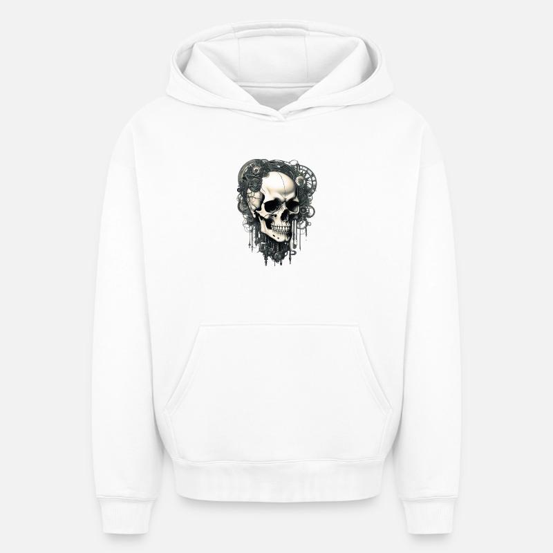 Crâne - Sweat à capuche unisexe oversize épais SPREAD - blanc