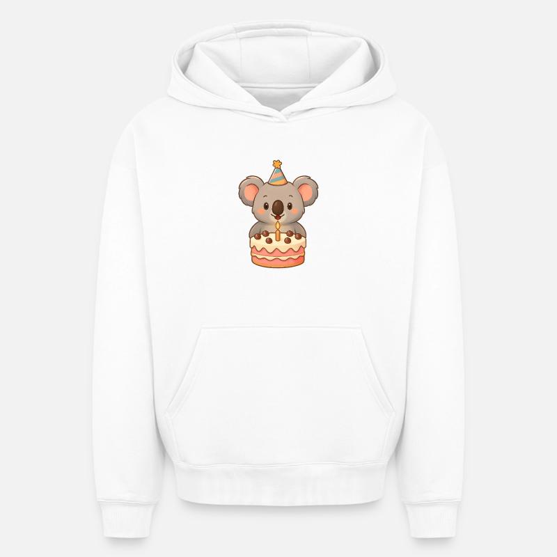 Petit koala avec gâteau d’anniversaire - Sweat à capuche unisexe oversize épais SPREAD - blanc