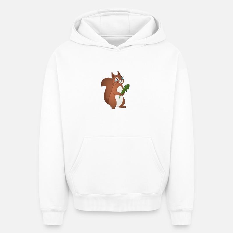 Heulendes Eichhörnchen mit einem Blatt - Oversized Heavyweight Unisex Hoodie - Weiß