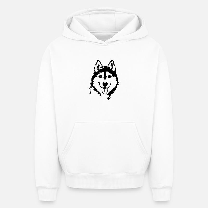 Tête de Husky - Sweat à capuche unisexe oversize épais SPREAD - blanc