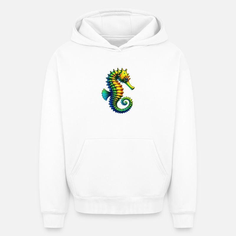 Hippocampe - Sweat à capuche unisexe oversize épais SPREAD - blanc